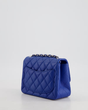 Chanel Electric Blue Square Mini Flap Bag in Lambskin Leather with Silver Hardware