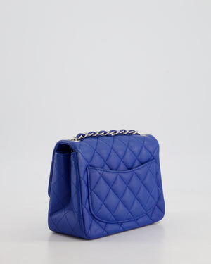 Chanel Electric Blue Square Mini Flap Bag in Lambskin Leather with Silver Hardware