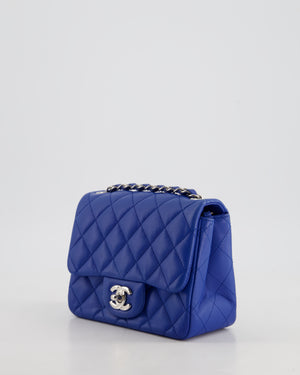 Chanel Electric Blue Square Mini Flap Bag in Lambskin Leather with Silver Hardware