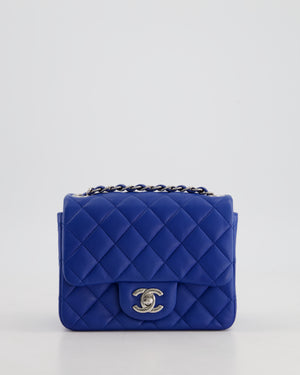 Chanel Electric Blue Square Mini Flap Bag in Lambskin Leather with Silver Hardware