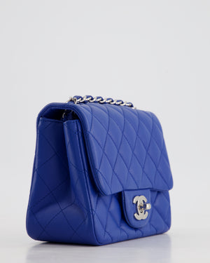 Chanel Electric Blue Square Mini Flap Bag in Lambskin Leather with Silver Hardware