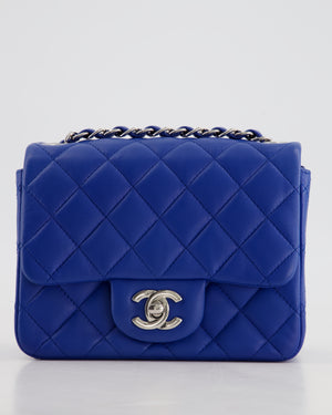 Chanel Electric Blue Square Mini Flap Bag in Lambskin Leather with Silver Hardware