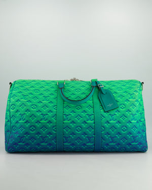 Louis Vuitton Virgil Abloh Green & Blue Monogram Illusion Taurillon Leather Bandouliere Keepall 50cm with Silver Hardware