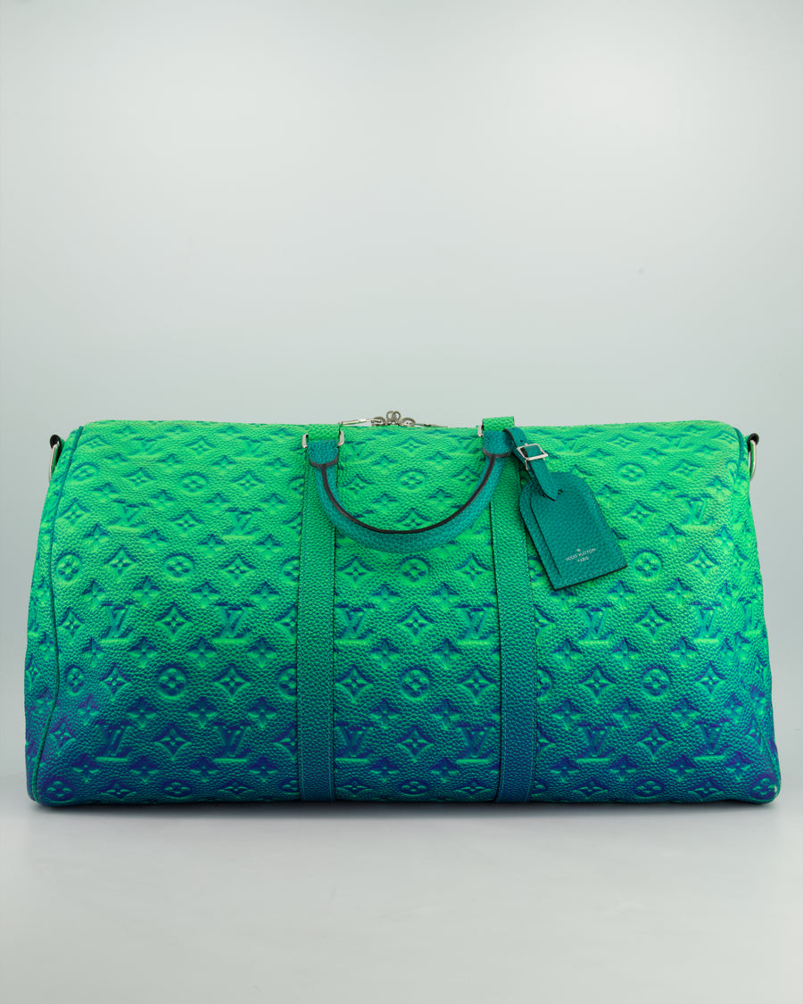 Louis Vuitton Virgil Abloh Green & Blue Monogram Illusion Taurillon Leather Bandouliere Keepall 50cm with Silver Hardware