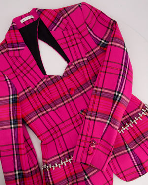 Area Hot Pink & Black Checked Blazer with Cut-Out Detail & Crystals Embellishments Size US 6 (UK 10)