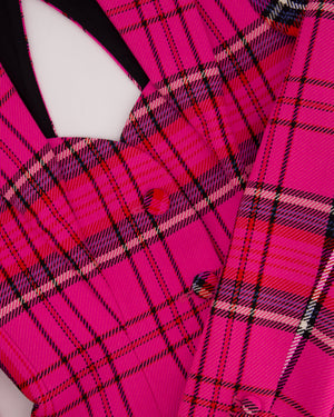 Area Hot Pink & Black Checked Blazer with Cut-Out Detail & Crystals Embellishments Size US 6 (UK 10)