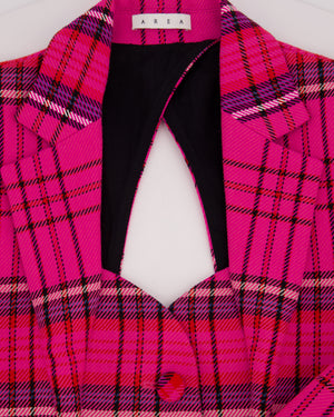 Area Hot Pink & Black Checked Blazer with Cut-Out Detail & Crystals Embellishments Size US 6 (UK 10)