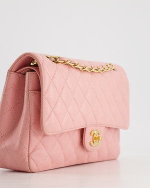 *HOT* Chanel Bubblegum Pink Vintage Classic Medium Double Flap Bag in Caviar Leather with 24K Gold Hardware