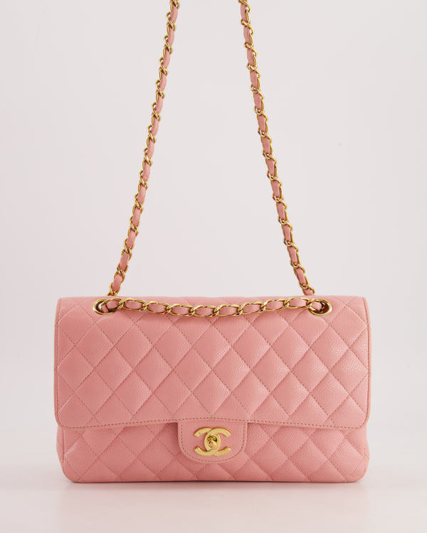 *HOT* Chanel Bubblegum Pink Vintage Classic Medium Double Flap Bag in Caviar Leather with 24K Gold Hardware