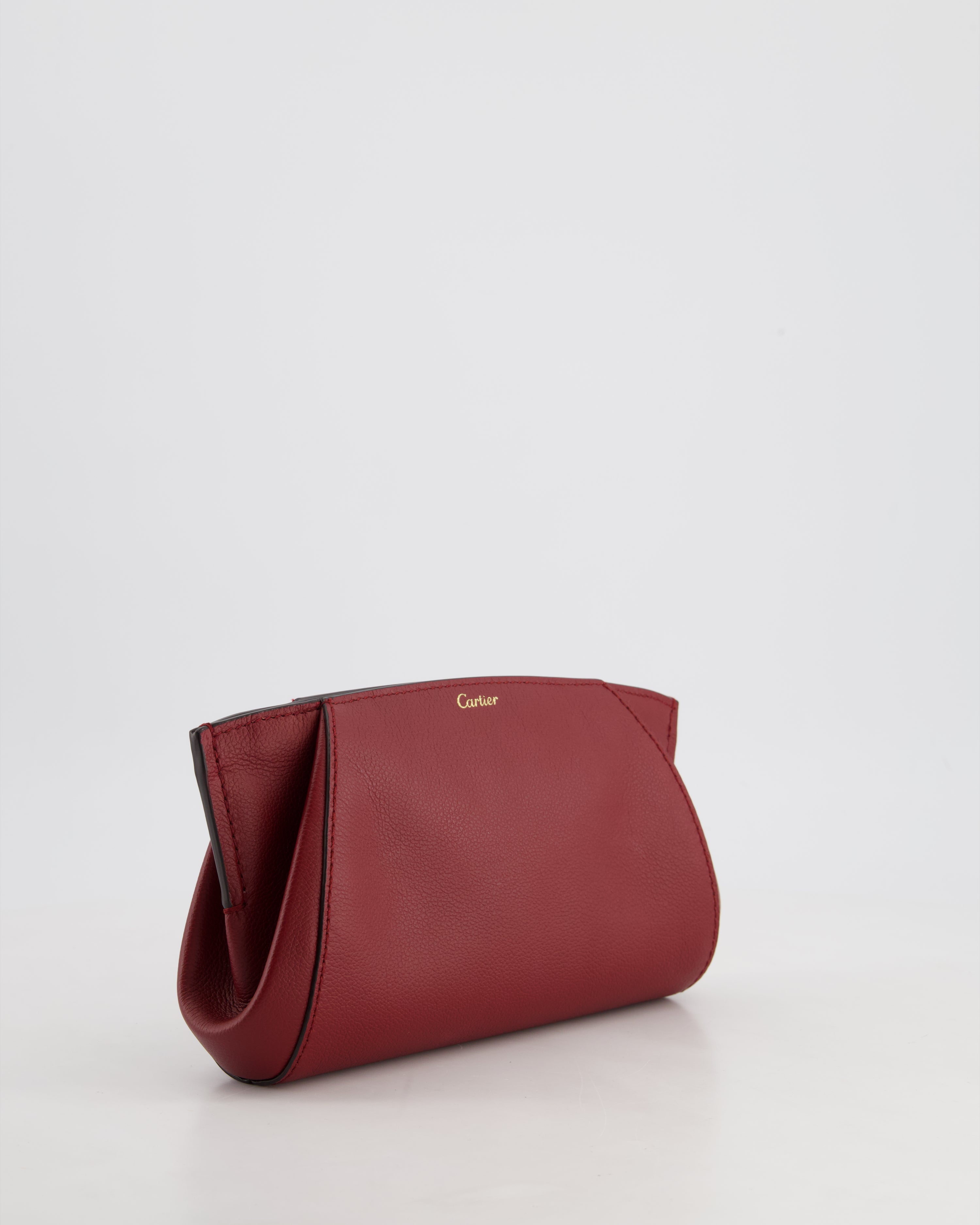 Cartier Burgundy Clutch Pouch with Calfskin Leather with Gold Hardware Sellier