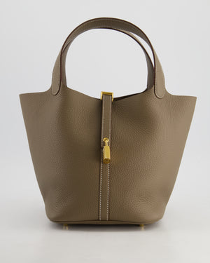 *HOT COLOUR* Hermès Picotin Bag 22cm in Etoupe Clemence Leather with Gold Hardware