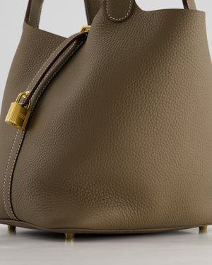 *HOT COLOUR* Hermès Picotin Bag 22cm in Etoupe Clemence Leather with Gold Hardware