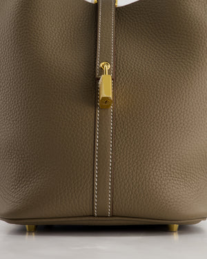 *HOT COLOUR* Hermès Picotin Bag 22cm in Etoupe Clemence Leather with Gold Hardware