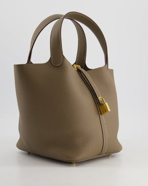 *HOT COLOUR* Hermès Picotin Bag 22cm in Etoupe Clemence Leather with Gold Hardware