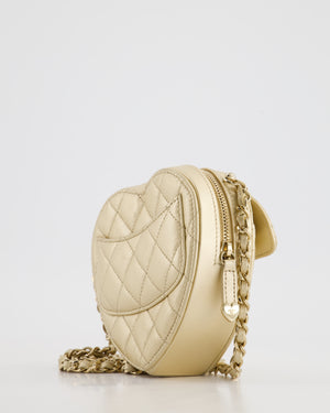 Chanel Mini Gold Quilted Lambskin CC In Love Heart Bag with Champagne Gold Hardware