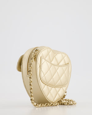 Chanel Mini Gold Quilted Lambskin CC In Love Heart Bag with Champagne Gold Hardware