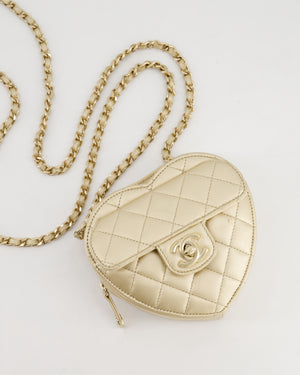 Chanel Mini Gold Quilted Lambskin CC In Love Heart Bag with Champagne Gold Hardware