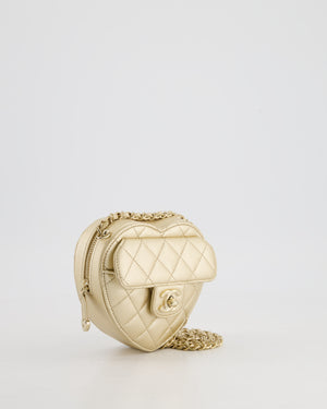 Chanel Mini Gold Quilted Lambskin CC In Love Heart Bag with Champagne Gold Hardware