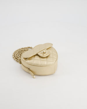 Chanel Mini Gold Quilted Lambskin CC In Love Heart Bag with Champagne Gold Hardware