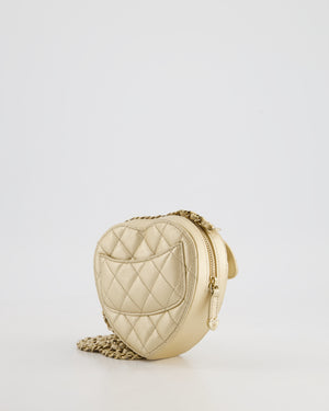 Chanel Mini Gold Quilted Lambskin CC In Love Heart Bag with Champagne Gold Hardware