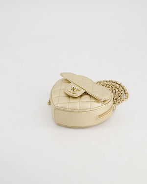 Chanel Mini Gold Quilted Lambskin CC In Love Heart Bag with Champagne Gold Hardware