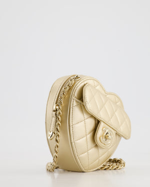 Chanel Mini Gold Quilted Lambskin CC In Love Heart Bag with Champagne Gold Hardware