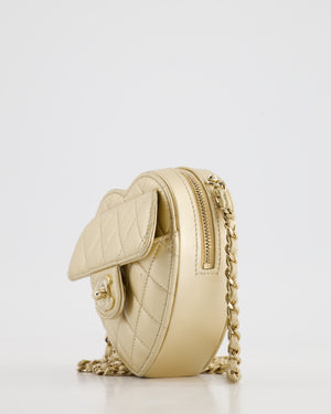 Chanel Mini Gold Quilted Lambskin CC In Love Heart Bag with Champagne Gold Hardware