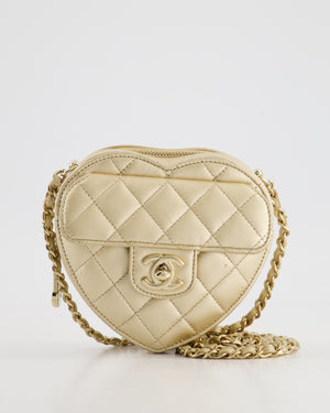 Chanel Mini Gold Quilted Lambskin CC In Love Heart Bag with Champagne Gold Hardware