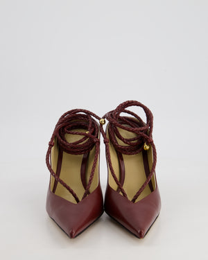 Bottega Veneta Burgundy Leather Spritz Pumps with Leather Ankle Wrap Details Size EU 37.5