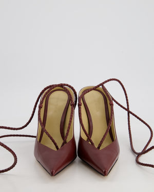 Bottega Veneta Burgundy Leather Spritz Pumps with Leather Ankle Wrap Details Size EU 37.5