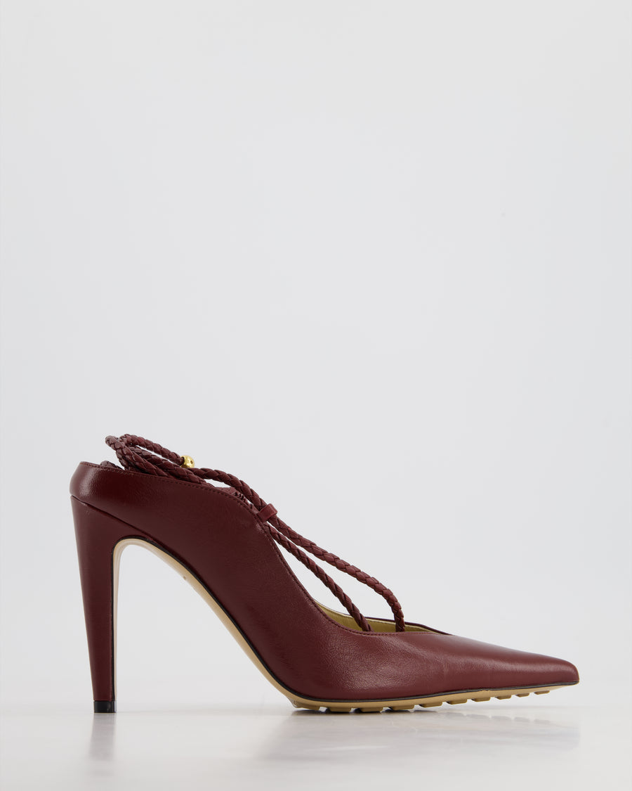 Bottega Veneta Burgundy Leather Spritz Pumps with Leather Ankle Wrap Details Size EU 37.5