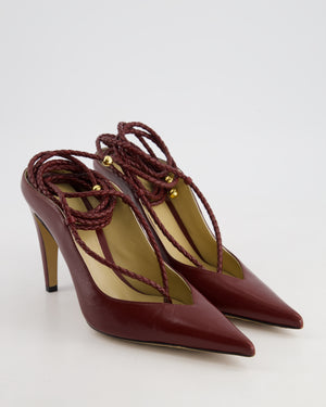 Bottega Veneta Burgundy Leather Spritz Pumps with Leather Ankle Wrap Details Size EU 37.5