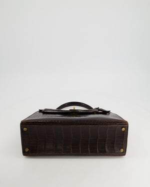 *FIRE PRICE* Hermès Kelly Vintage Sellier 32cm Bag in Chocolate Shiny Niloticus Crocodile Leather with Gold Hardware