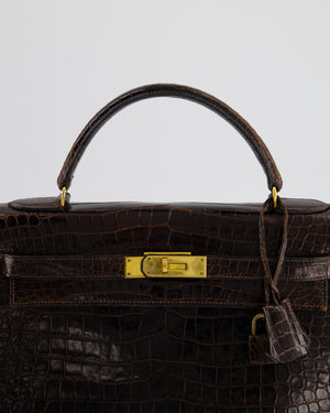 *FIRE PRICE* Hermès Kelly Vintage Sellier 32cm Bag in Chocolate Shiny Niloticus Crocodile Leather with Gold Hardware