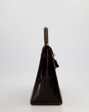 *FIRE PRICE* Hermès Kelly Vintage Sellier 32cm Bag in Chocolate Shiny Niloticus Crocodile Leather with Gold Hardware