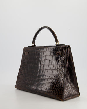 *FIRE PRICE* Hermès Kelly Vintage Sellier 32cm Bag in Chocolate Shiny Niloticus Crocodile Leather with Gold Hardware