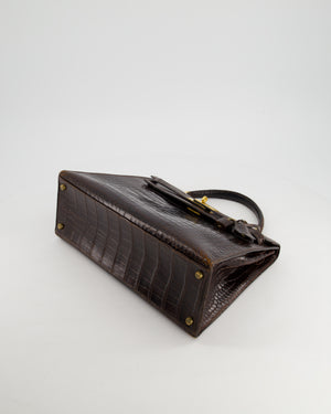 *FIRE PRICE* Hermès Kelly Vintage Sellier 32cm Bag in Chocolate Shiny Niloticus Crocodile Leather with Gold Hardware