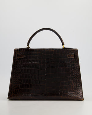 *FIRE PRICE* Hermès Kelly Vintage Sellier 32cm Bag in Chocolate Shiny Niloticus Crocodile Leather with Gold Hardware