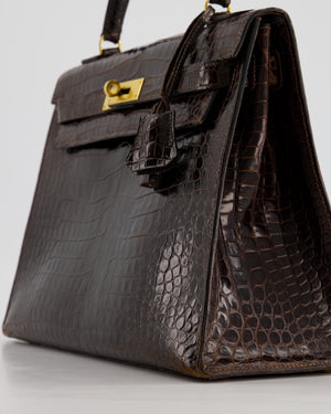 *FIRE PRICE* Hermès Kelly Vintage Sellier 32cm Bag in Chocolate Shiny Niloticus Crocodile Leather with Gold Hardware