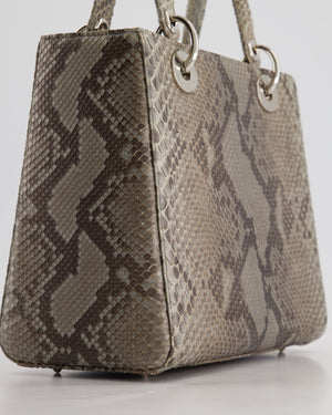 *RARE* Christian Dior Grey Medium Lady Dior Bag in Python Leather with Silver Gold Hardware