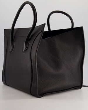 Celine Black Large Phantom Luggage Handbag in Grained Calfskin Leather with Ruthenium Hardware