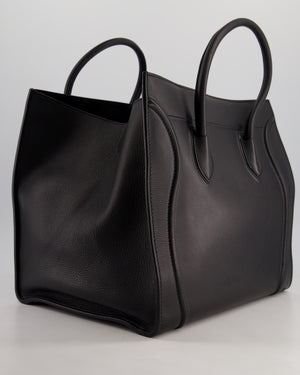 Celine Black Large Phantom Luggage Handbag in Grained Calfskin Leather with Ruthenium Hardware