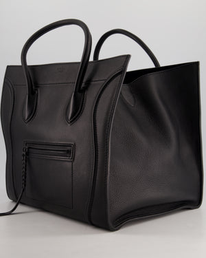 Celine Black Large Phantom Luggage Handbag in Grained Calfskin Leather with Ruthenium Hardware