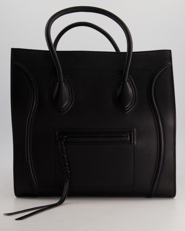 Celine Black Large Phantom Luggage Handbag in Grained Calfskin Leather with Ruthenium Hardware