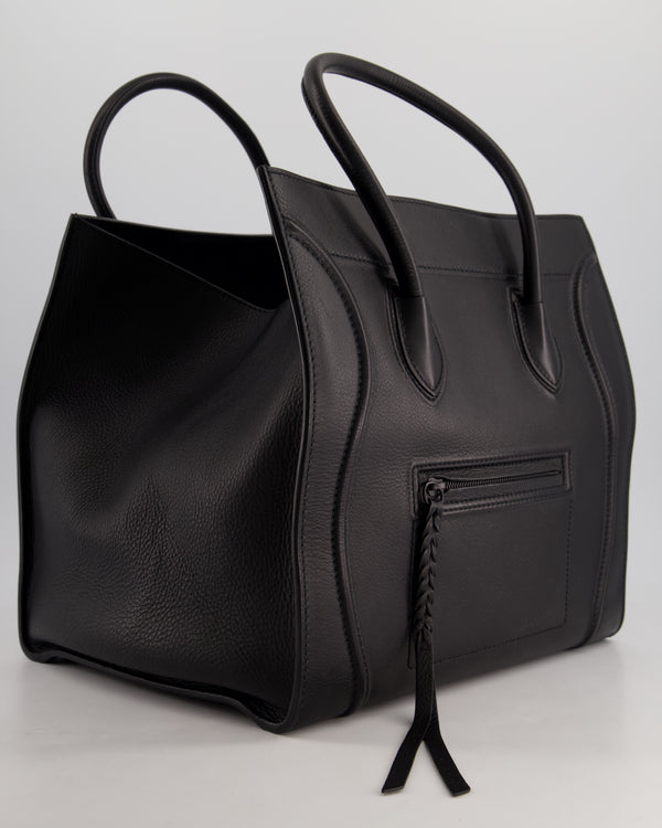 Celine Black Large Phantom Luggage Handbag in Grained Calfskin Leather with Ruthenium Hardware