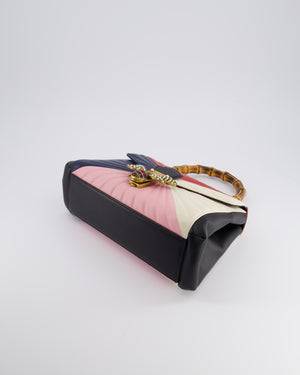 Gucci Black Queen Margaret Matelasse Bamboo Top Handle Bag with Gold Hardware and Embellished Bee Detail