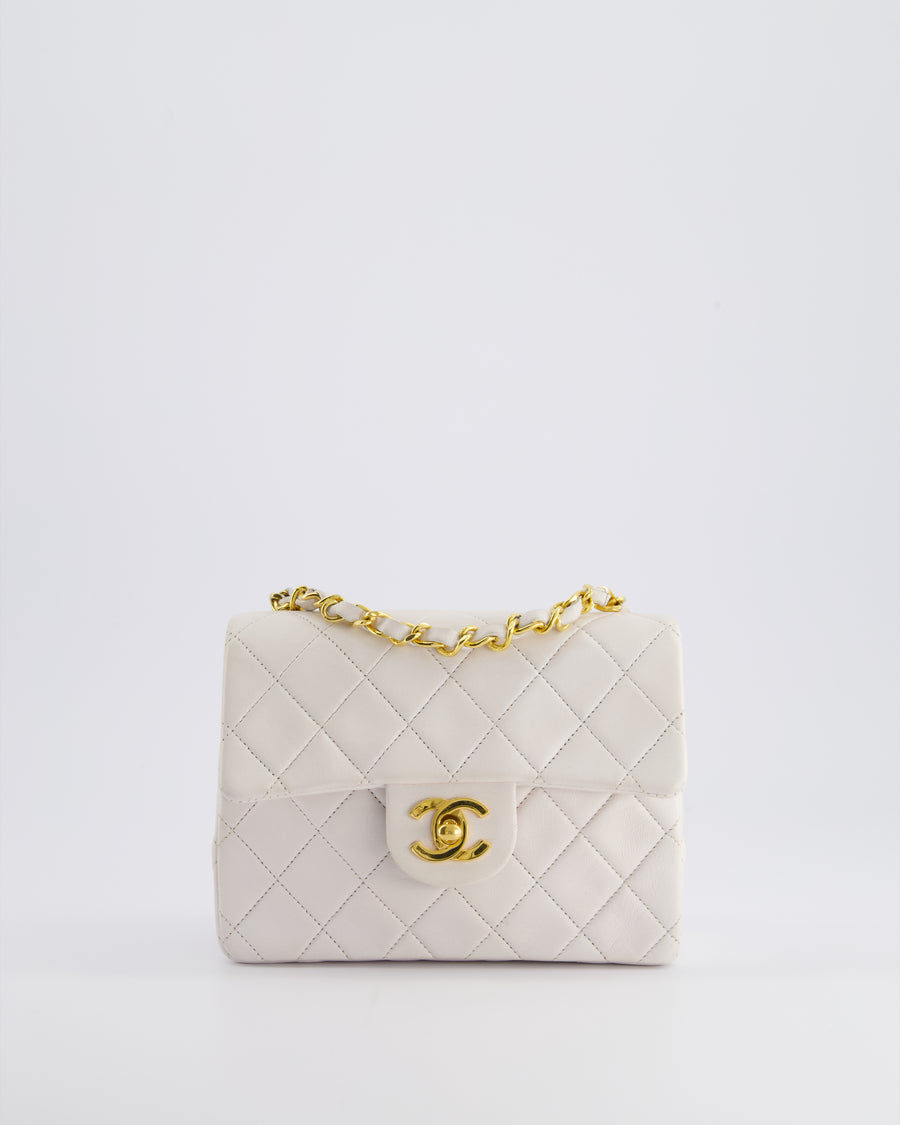 Chanel Vintage White Mini Square Bag in Lambskin Leather with 24K Gold Hardware