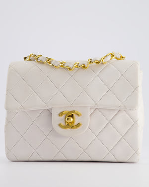 Chanel Vintage White Mini Square Bag in Lambskin Leather with 24K Gold Hardware