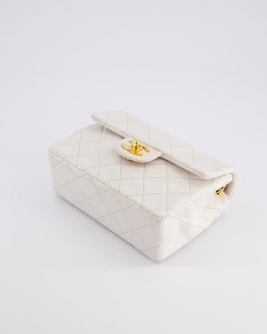 Chanel Vintage White Mini Square Bag in Lambskin Leather with 24K Gold Hardware