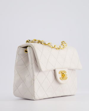 Chanel Vintage White Mini Square Bag in Lambskin Leather with 24K Gold Hardware